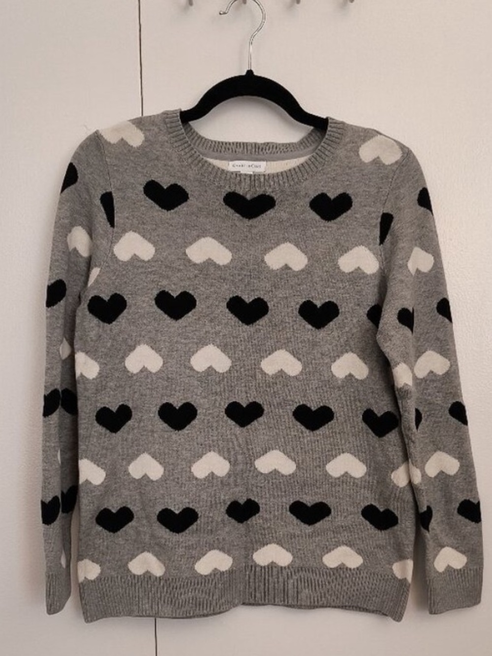 Charter Club Petite Heather Gray Sweater with Black Heart